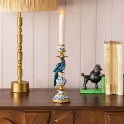 Graham & Green Candle Holders & Candles<Delft Blue Ceramic Parrot Candle Holder