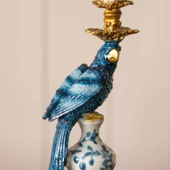 Graham & Green Candle Holders & Candles<Delft Blue Ceramic Parrot Candle Holder