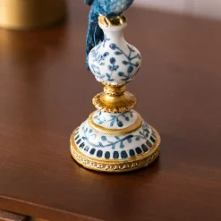 Graham & Green Candle Holders & Candles<Delft Blue Ceramic Parrot Candle Holder