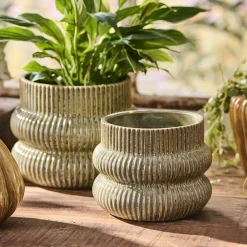 Graham & Green Vases & Plant Pots<Distressed Green Fluted Plant Pots