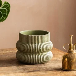 Graham & Green Vases & Plant Pots<Distressed Green Fluted Plant Pots