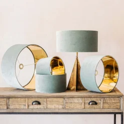 Graham & Green Lamp Shades<Duck Egg Velvet Lamp Shades