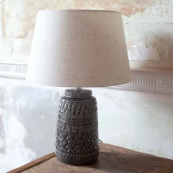 Graham & Green Table Lamps<Embossed Ceramic Bedside Lamp with Shade