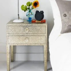 Graham & Green Bedside Tables<Embossed White Metal Bedside Table