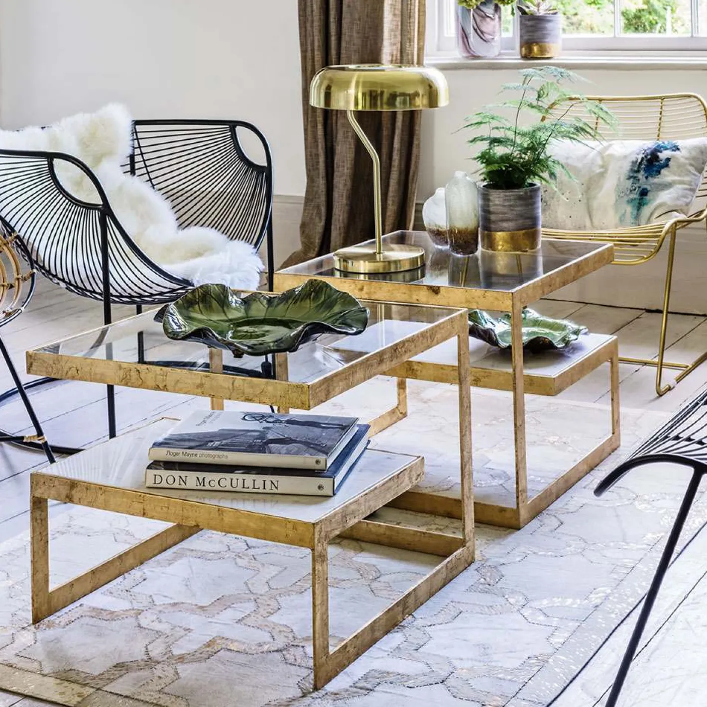 Graham & Green Coffee Tables|Side Tables<Estere Gold and Marble Side Table