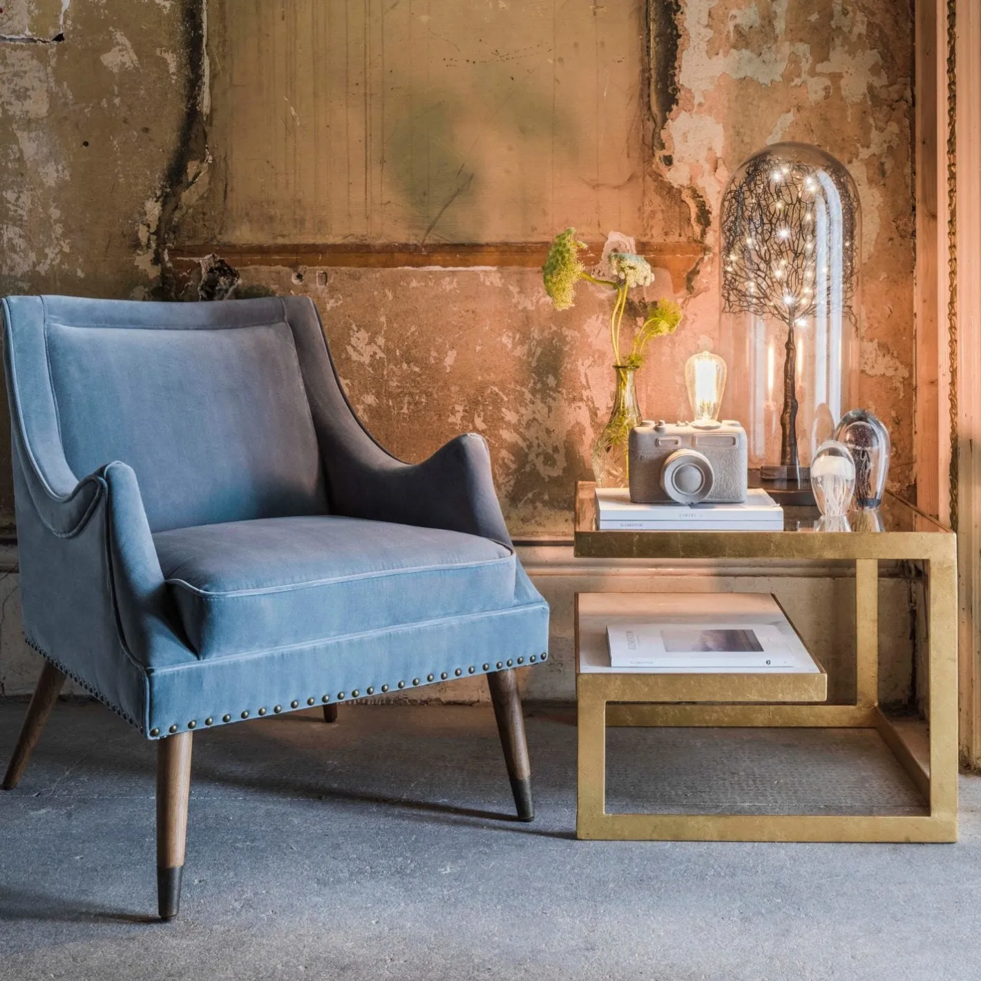 Graham & Green Coffee Tables|Side Tables<Estere Gold and Marble Side Table