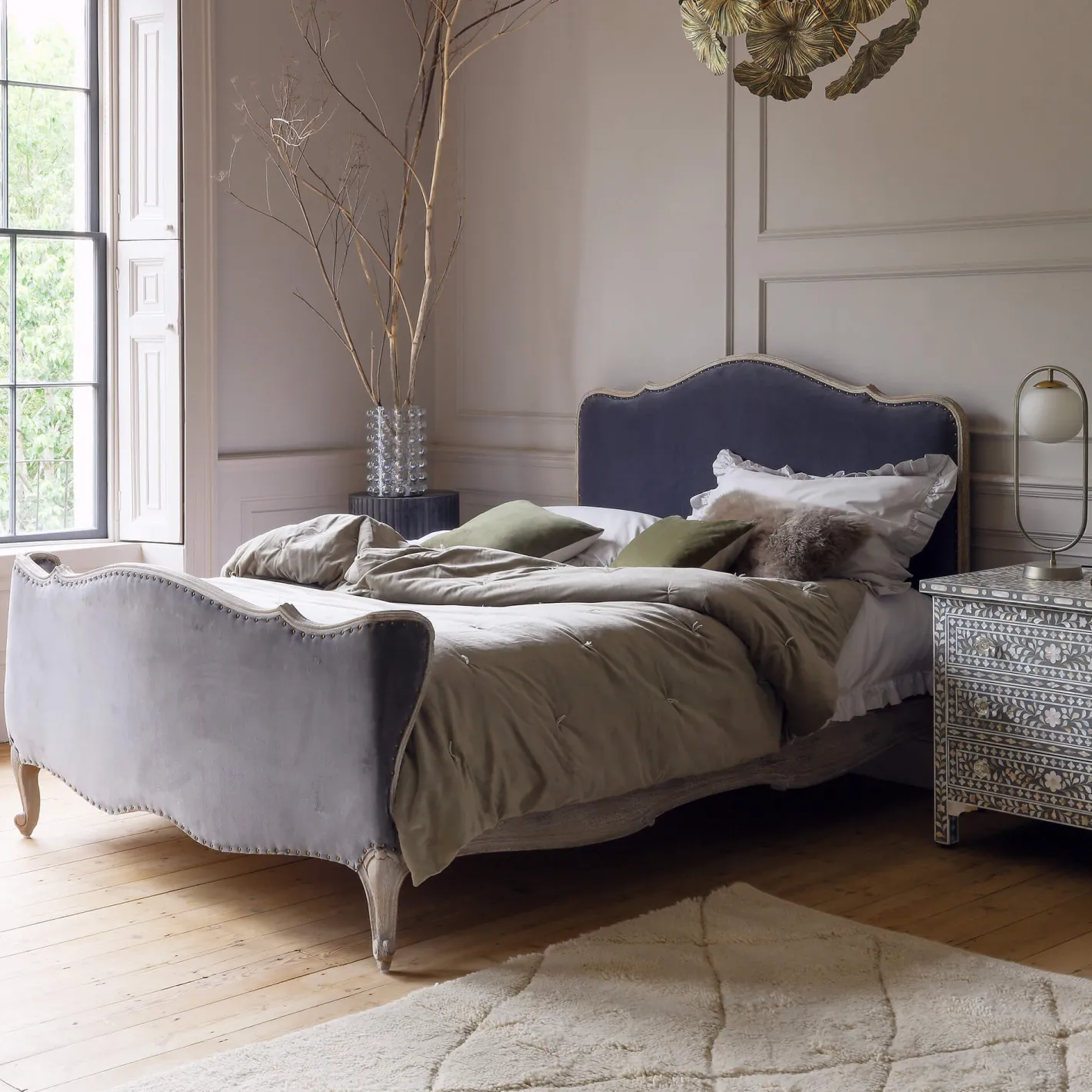 Graham & Green Beds & Headboards<Evelyn Grey Velvet Beds