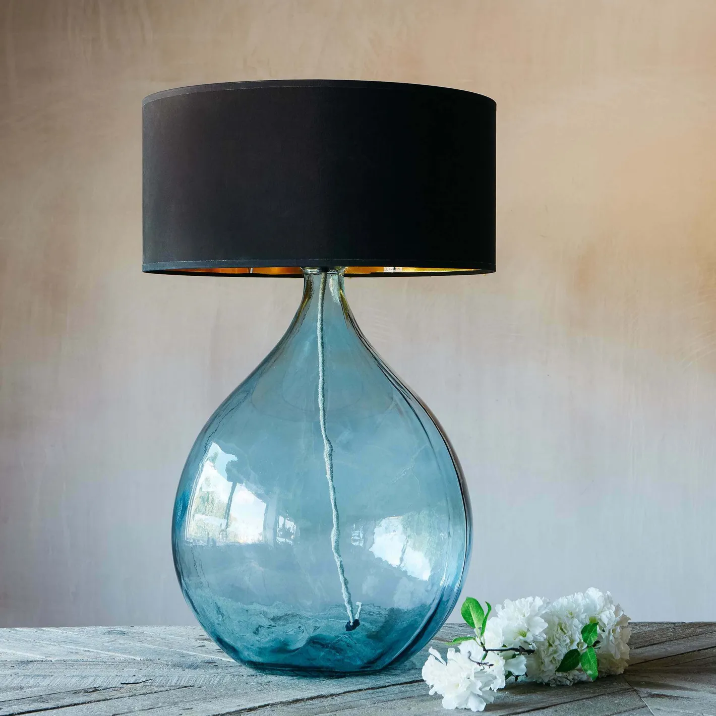 Graham & Green Table Lamps<Extra Large Round Light Blue Glass Lamp