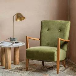 Graham & Green Armchairs<Fitzroy Olive Green Velvet Armchair