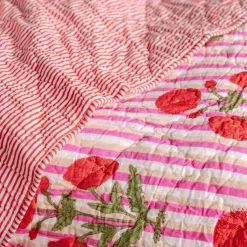 Graham & Green Quilts & Bedding<Floral and Pink Stripe Reversible King Size Quilt