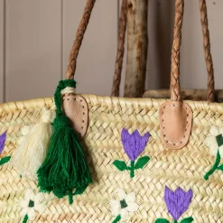 Graham & Green Bags<Flower Embroidered Basket Tote Bag