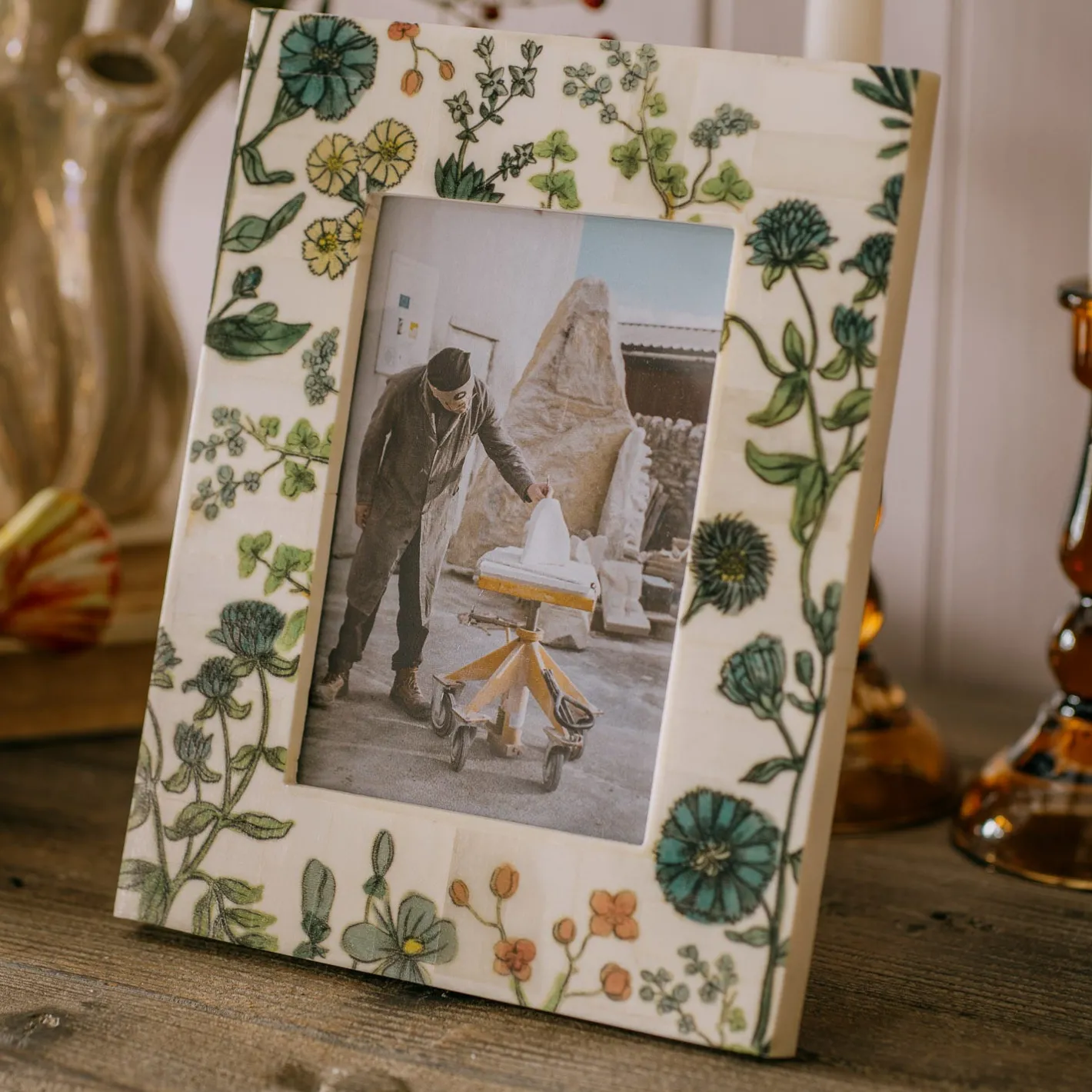 Graham & Green Photo Frames<Flower Print Bone Photo Frames