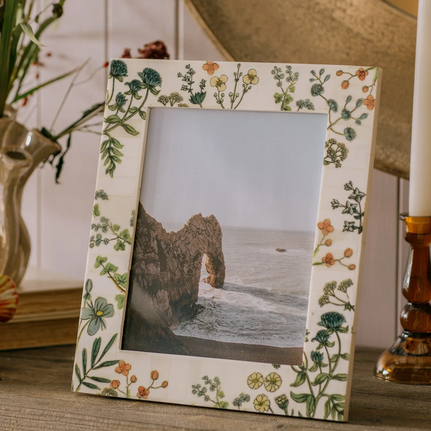 Graham & Green Photo Frames<Flower Print Bone Photo Frames