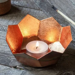 Graham & Green Candle Holders & Candles<Gold and Copper Lotus Tea Light Holder