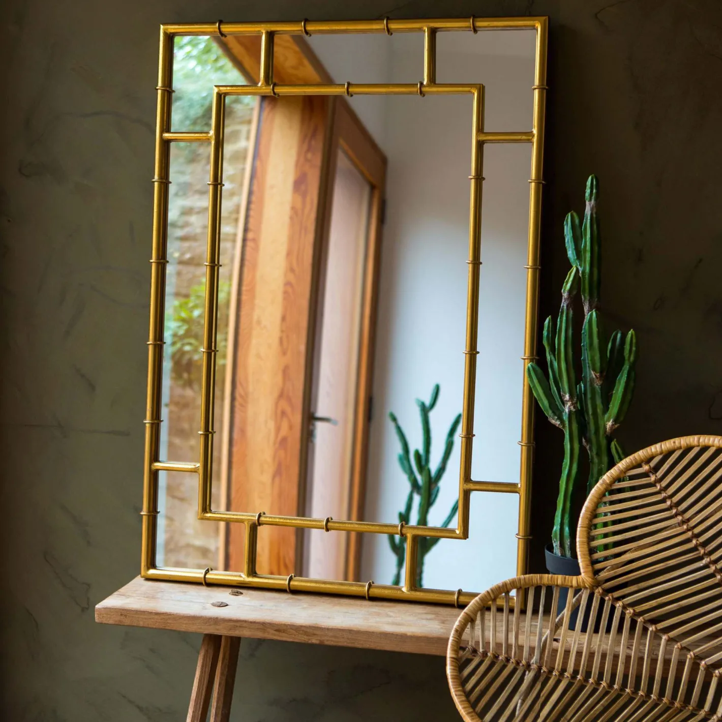 Graham & Green Overmantle Mirrors|Rectangular Mirrors<Gold Bamboo Mirror