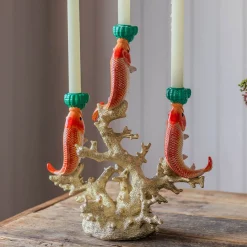 Graham & Green Candle Holders & Candles<Goldfish on Coral Ceramic Candleabra