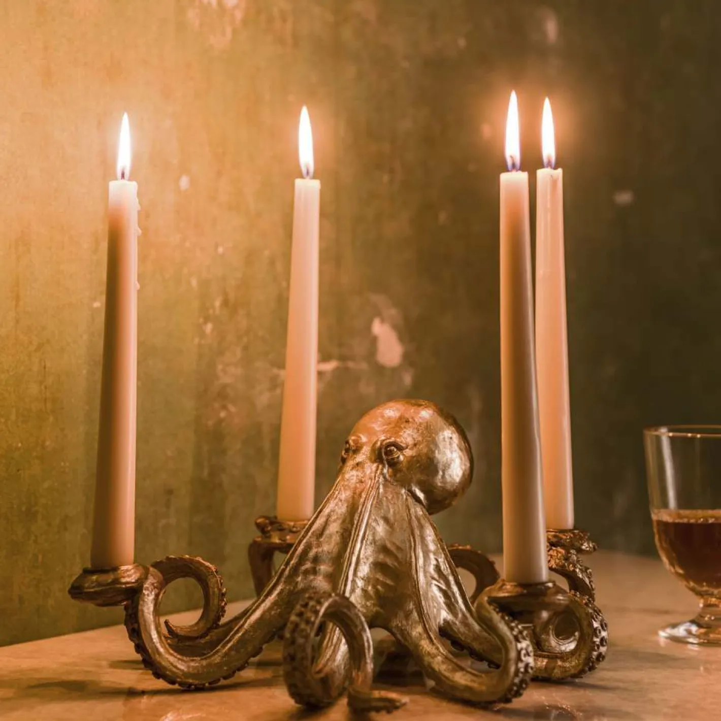 Graham & Green Candle Holders & Candles<Gold Octopus Candle Holder