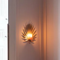 Graham & Green Candle Holders & Candles<Gold Palm Candle Holder Wall Sconce