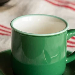 Graham & Green Tableware<Green Ceramic Coffee Cup and Saucer