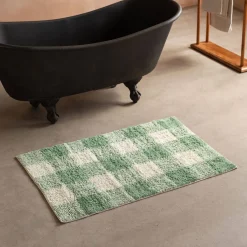 Graham & Green Bath Mats|Bath Mats<Green Gingham Tufted Bath Mat
