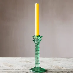 Graham & Green Candle Holders & Candles<Green Glass Palm Tree Candle Holder