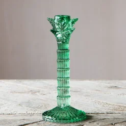 Graham & Green Candle Holders & Candles<Green Glass Palm Tree Candle Holder
