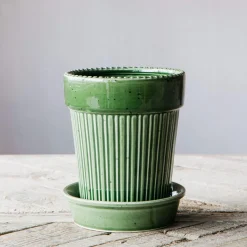 Graham & Green Vases & Plant Pots<Green Ribbed Glazed Vase