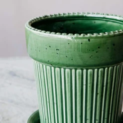 Graham & Green Vases & Plant Pots<Green Ribbed Glazed Vase