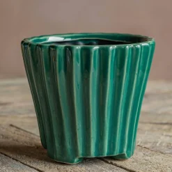 Graham & Green Vases & Plant Pots<Green Ribbed Plant Pot