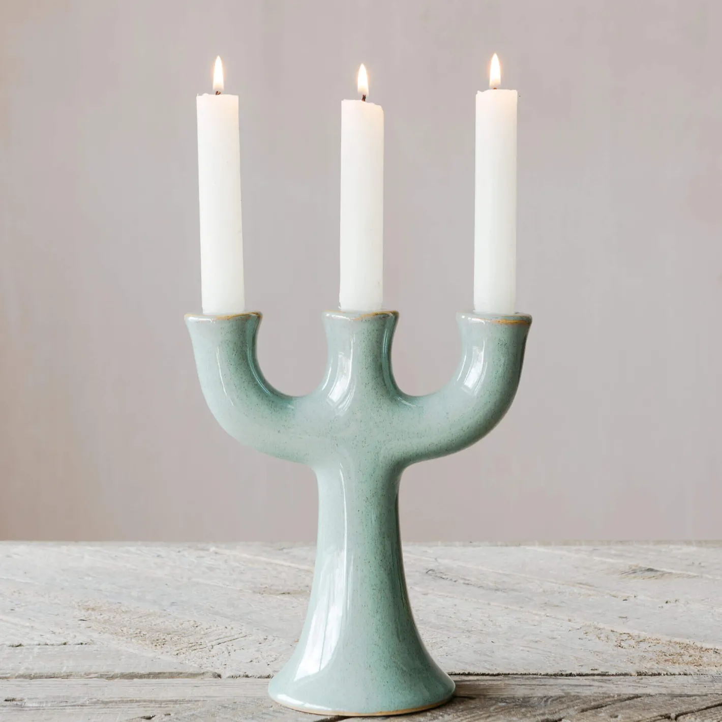Graham & Green Candle Holders & Candles<Green Stoneware Candle Holder
