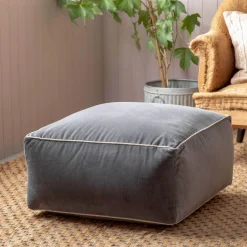 Graham & Green Pouffes & Beanbags|Pouffes & Bean Bags<Grey Velvet Pouffe