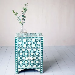 Graham & Green Bedside Tables<Jade Green Floral Bone Inlay Bedside Table