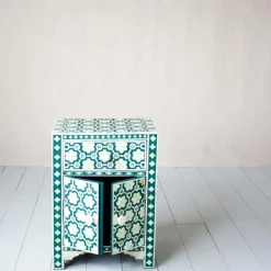 Graham & Green Bedside Tables<Jade Green Floral Bone Inlay Bedside Table