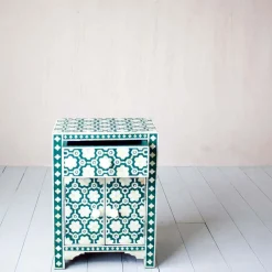 Graham & Green Bedside Tables<Jade Green Floral Bone Inlay Bedside Table