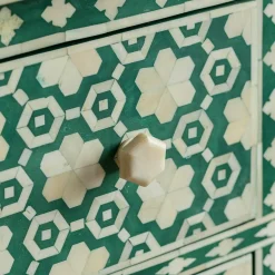 Graham & Green Chests Of Drawers|Chests Of Drawers<Jade Green Floral Bone Inlay Small Double Chest of Drawers