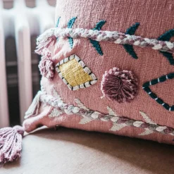 Graham & Green Sofa Cushions|Cushions<Jaz Three Stripe Square Cushion with Pom Poms