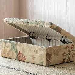 Graham & Green Benches & Ottomans|Ottomans & Benches<June Jute Floral Ottoman