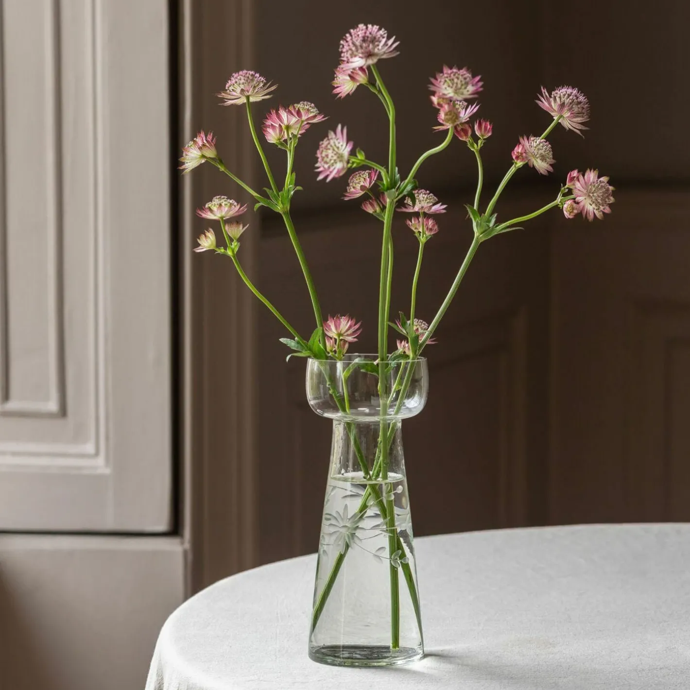 Graham & Green Vases & Plant Pots<Large Etched Floral Clear Glass Vase