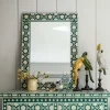 Graham & Green Rectangular Mirrors|Wall Mirrors<Large Jade Green Floral Bone Inlay Mirror
