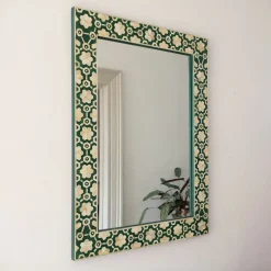 Graham & Green Rectangular Mirrors|Wall Mirrors<Large Jade Green Floral Bone Inlay Mirror