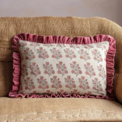 Graham & Green Sofa Cushions|Cushions<Large Rectangular Velvet Frill Block Printed Cushions