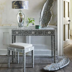 Graham & Green Dressing Tables & Stools|Dressing Tables & Stools<Maxi Grey Mother of Pearl Dressing Table