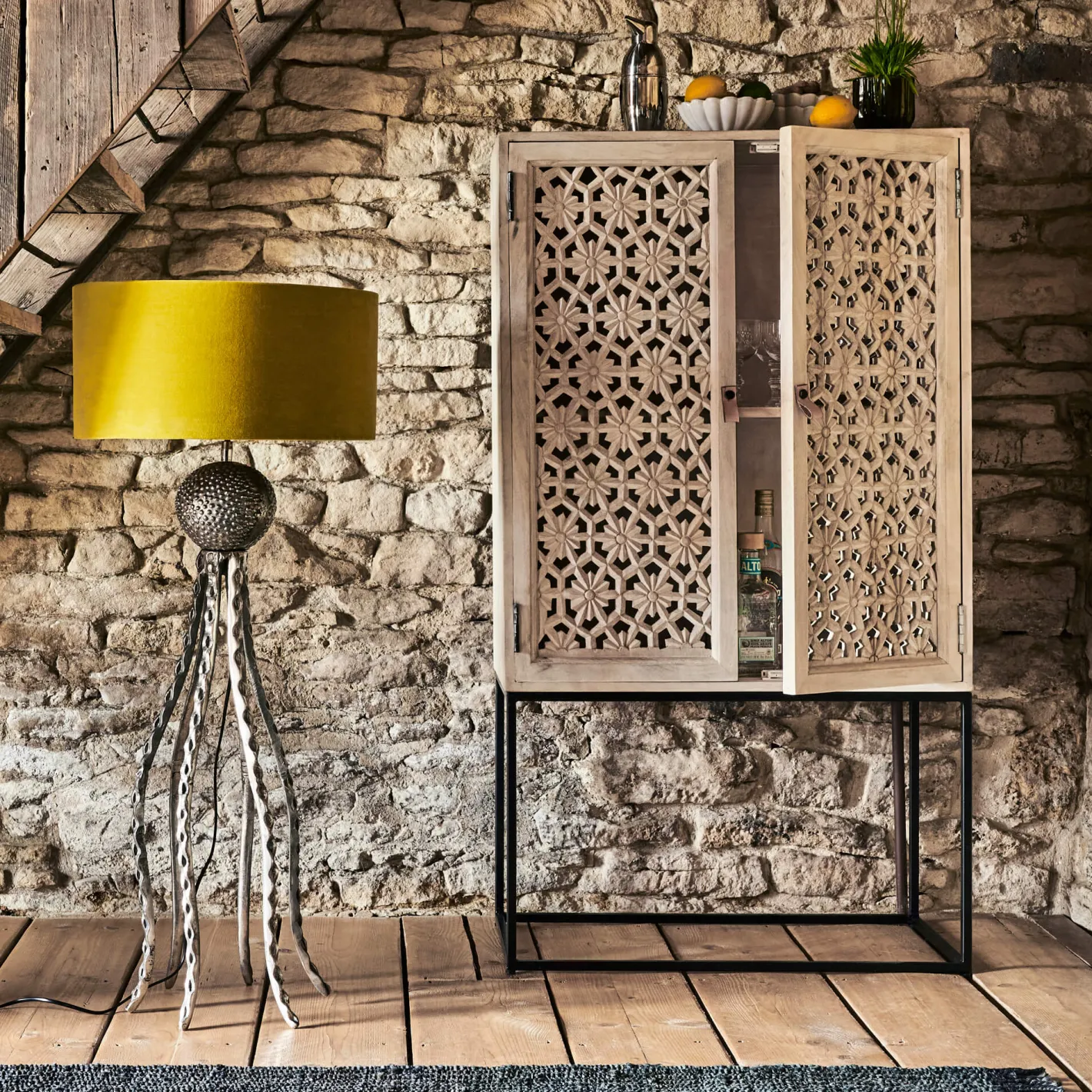 Graham & Green Cabinets & Cupboards|Drinks Trolleys & Bars<Momoka Hand-Carved Bar Cabinet