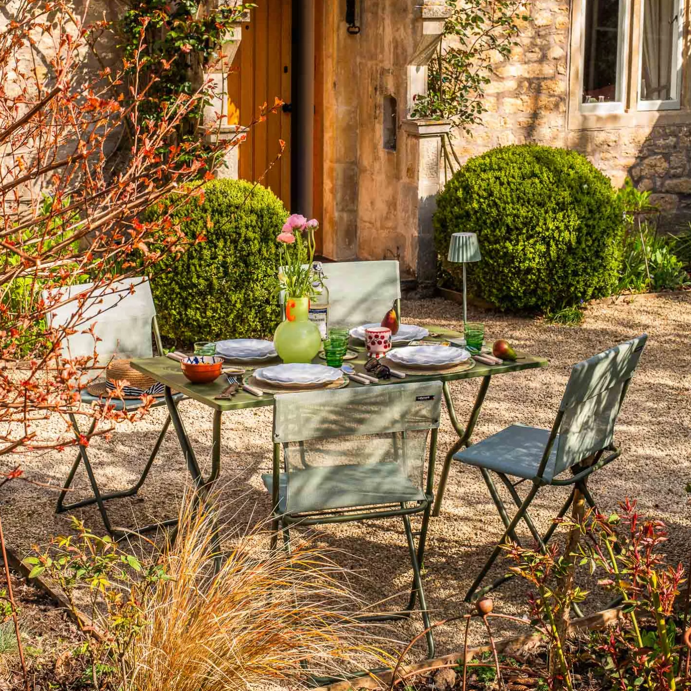 Graham & Green Garden Chairs & Sofas|Garden Chairs & Sofas<Moss Green Balcony Table and Four Chairs Set