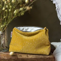 Graham & Green Wash Bags|Wash Bags<Mustard Dotty Velvet Wash Bags