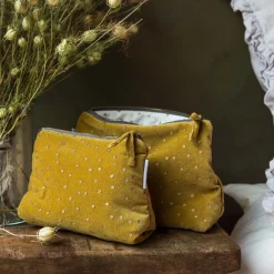 Graham & Green Wash Bags|Wash Bags<Mustard Dotty Velvet Wash Bags