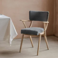 Graham & Green Dining Chairs<Myles Grey Velvet Armchair