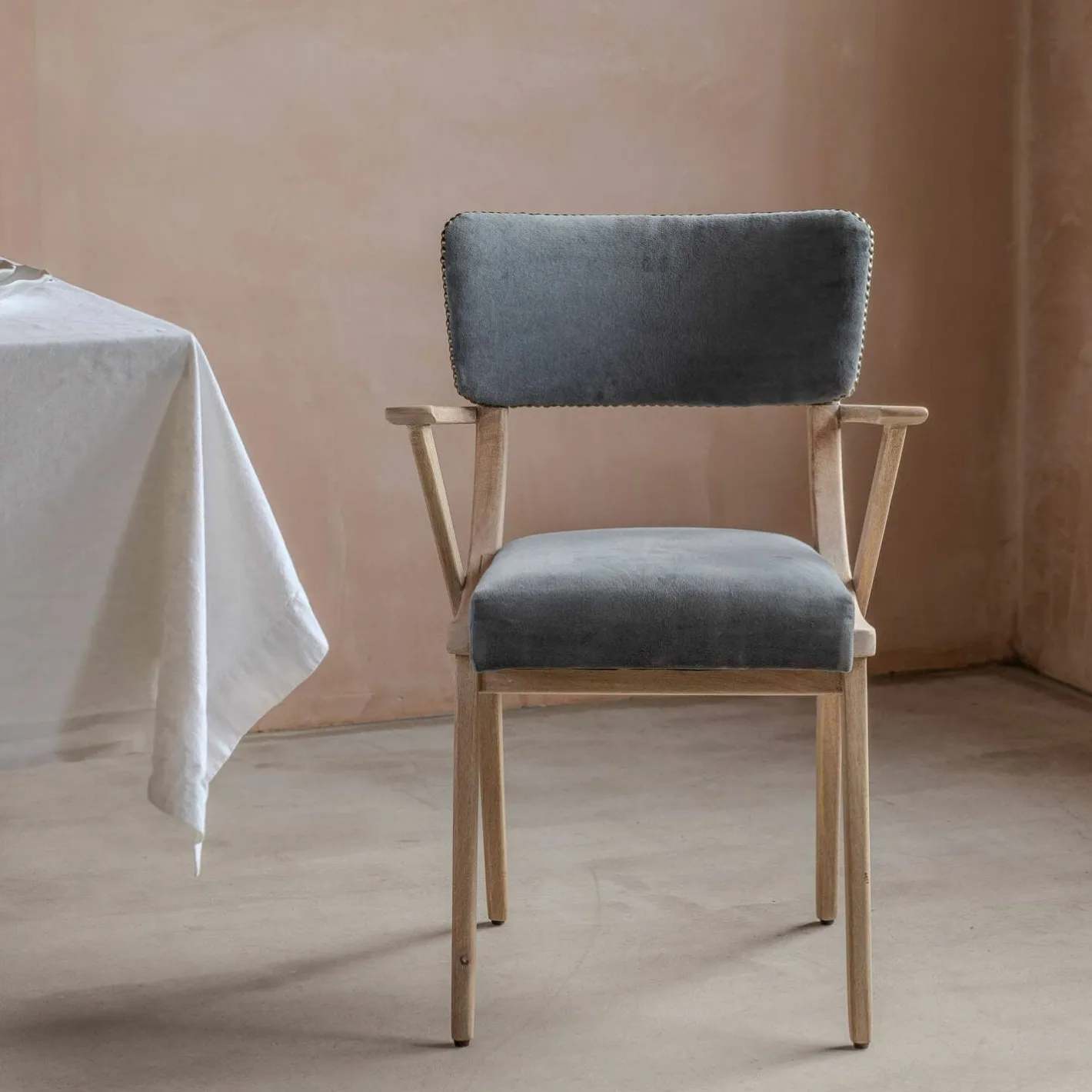 Graham & Green Dining Chairs<Myles Grey Velvet Armchair