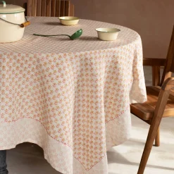 Graham & Green Table Cloths & Napkins|Table Cloths & Napkins<Natural Flower Block Printed Tablecloths
