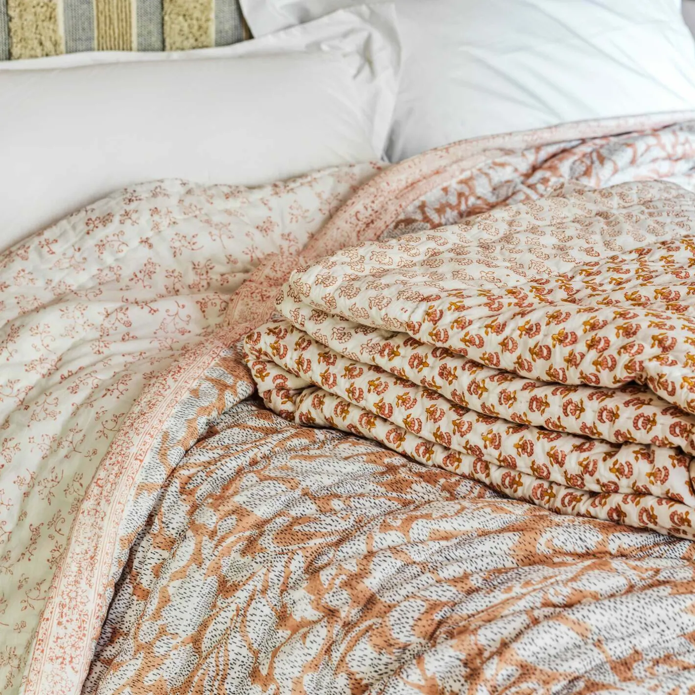 Graham & Green Quilts & Bedding<Natural Flower Hand-Printed Quilt